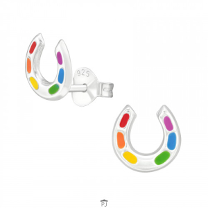 Oorknopjes zilver hoefijzer gekleurd